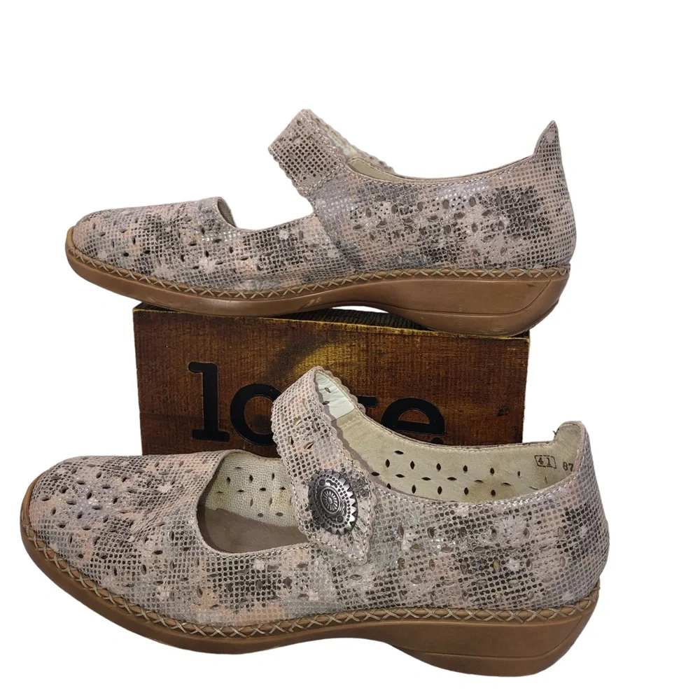 RIEKER ANTISTRESS Leather Mary Jane Shoes, Size 41 (US 9.5) - Perforated Design - Picture 5 of 12